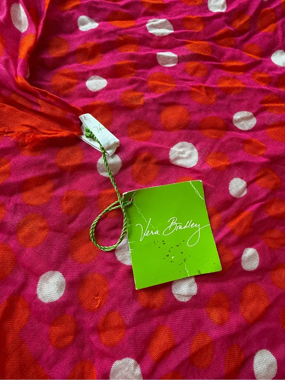 Vera Bradley Hot Pink Scarf with Orange and White Polka Dots
